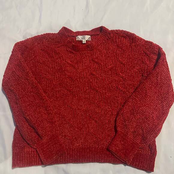 Pink Rose Sweaters - Womens Red Knit Cottage Core Textured Sweater Pink Rose Med
